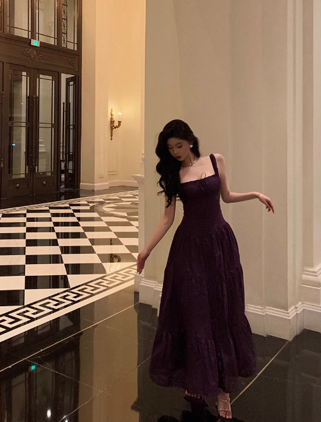 Elegantes A-Linien-Kleid mit quadratischem Ausschnitt und Traubenmuster, ärmellos, für den 23. Geburtstag, Partykleid, Geburtstags-Outfits, Geburtstagskleid-Ideen für Frauen, DP1429