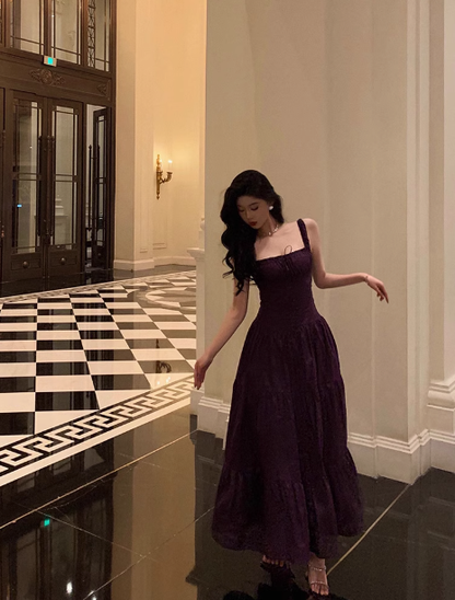 Elegantes A-Linien-Kleid mit quadratischem Ausschnitt und Traubenmuster, ärmellos, für den 23. Geburtstag, Partykleid, Geburtstags-Outfits, Geburtstagskleid-Ideen für Frauen, DP1429