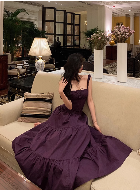 Elegantes A-Linien-Kleid mit quadratischem Ausschnitt und Traubenmuster, ärmellos, für den 23. Geburtstag, Partykleid, Geburtstags-Outfits, Geburtstagskleid-Ideen für Frauen, DP1429