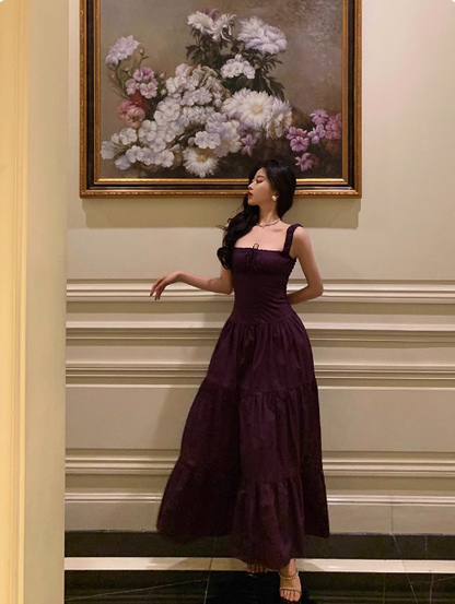 Elegantes A-Linien-Kleid mit quadratischem Ausschnitt und Traubenmuster, ärmellos, für den 23. Geburtstag, Partykleid, Geburtstags-Outfits, Geburtstagskleid-Ideen für Frauen, DP1429