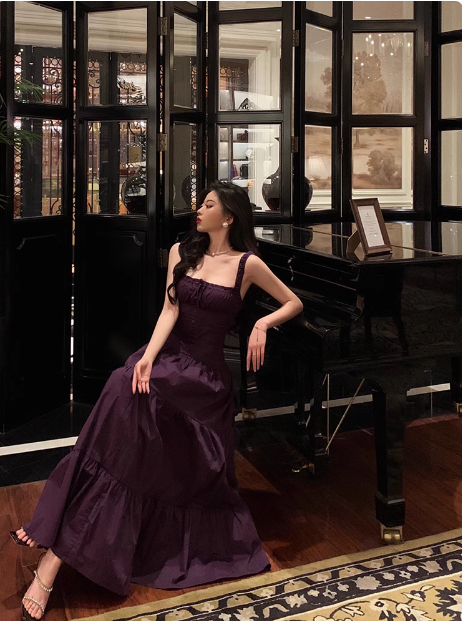 Elegantes A-Linien-Kleid mit quadratischem Ausschnitt und Traubenmuster, ärmellos, für den 23. Geburtstag, Partykleid, Geburtstags-Outfits, Geburtstagskleid-Ideen für Frauen, DP1429