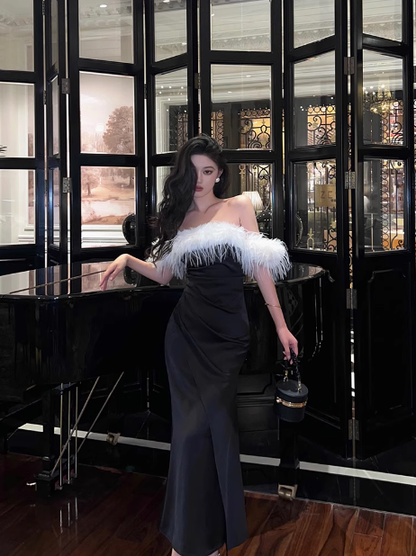 Elegant Mermaid Off The Shoulder Black Satin 21st Birthday Dress Party Gown Birthday Outfits Birthday Dress Ideas For Women DP1448