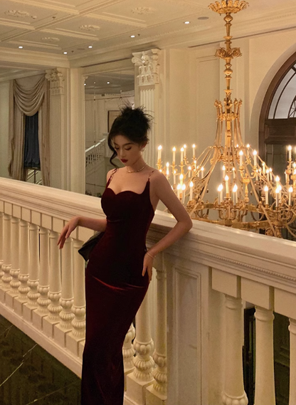 Sexy Mermaid Wine Red Velvet 21st Birthday Dress Party Gown Birthday Outfits Birthday Dress Ideas For Women DP1461