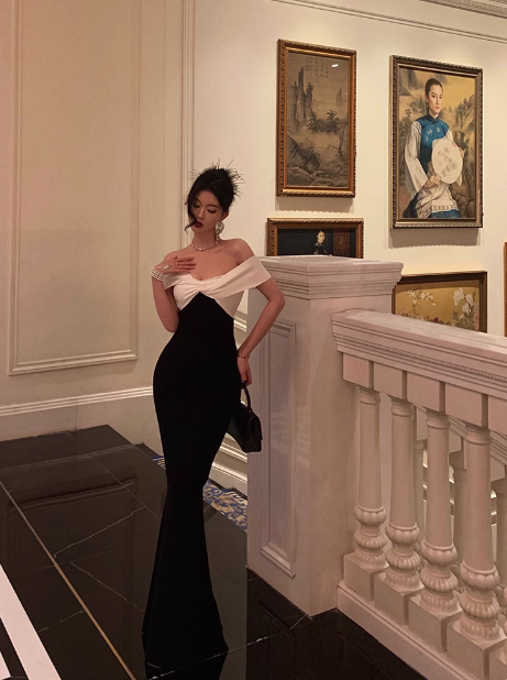 Elegant Glamour Mermaid Off The Shoulder Black Prom Gowns Party Dress Classy Gowns Evening Dresses DP1462