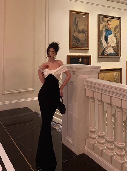 Elegant Glamour Mermaid Off The Shoulder Black Prom Gowns Party Dress Classy Gowns Evening Dresses DP1462