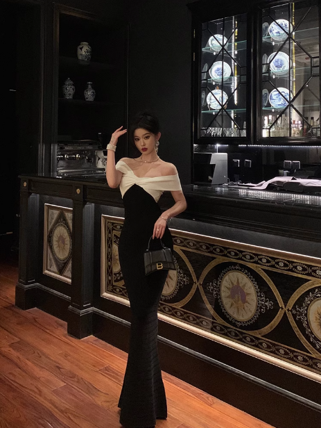 Elegant Glamour Mermaid Off The Shoulder Black Prom Gowns Party Dress Classy Gowns Evening Dresses DP1462