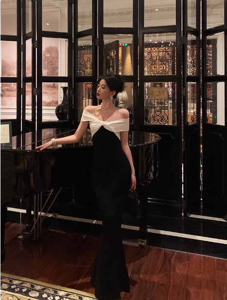 Elegant Glamour Mermaid Off The Shoulder Black Prom Gowns Party Dress Classy Gowns Evening Dresses DP1462