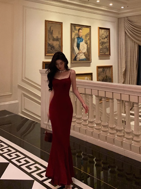 Elegant Mermaid Spaghetti Straps Red Sleeveless 23rd Birthday Dress Party Gown Birthday Outfits Birthday Dress Ideas For Women DP1464