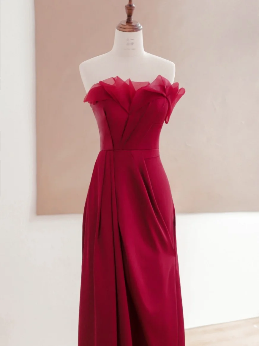 Elegantes, glamouröses, trägerloses A-Linien-Kleid in Burgunderrot zum 21. Geburtstag, Partykleid, Geburtstags-Outfits, Geburtstagskleid-Ideen für Frauen, DP1495