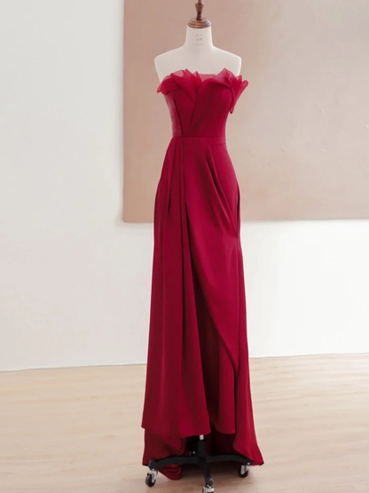 Elegantes, glamouröses, trägerloses A-Linien-Kleid in Burgunderrot zum 21. Geburtstag, Partykleid, Geburtstags-Outfits, Geburtstagskleid-Ideen für Frauen, DP1495
