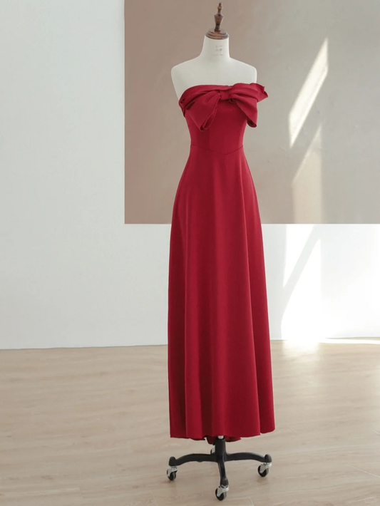 Elegant Glamour A Line Strapless Satin Burgundy 21st Birthday Dress Party Gown Birthday Outfits Birthday Dress Ideas For Women DP1498