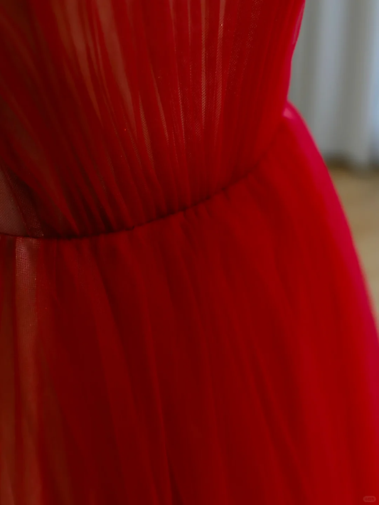 Elegant Glamour Ball Gown Off The Shoulder Short Sleeves Tulle Red Prom Dress Party Dress Evening Dresses DP1505