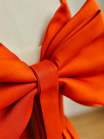 Elegantes Glamour-A-Linie Spaghettiträger Satin Orange 21. Geburtstagskleid Partykleid Geburtstags-Outfits Geburtstagskleid-Ideen für Frauen DP1510