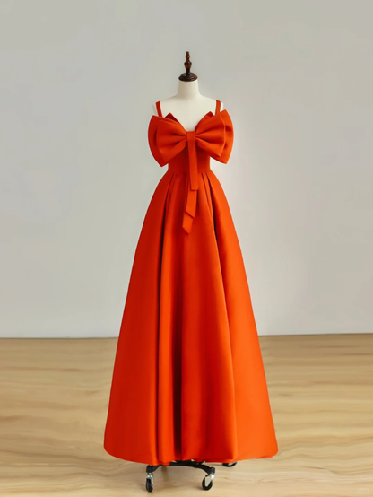 Elegantes Glamour-A-Linie Spaghettiträger Satin Orange 21. Geburtstagskleid Partykleid Geburtstags-Outfits Geburtstagskleid-Ideen für Frauen DP1510