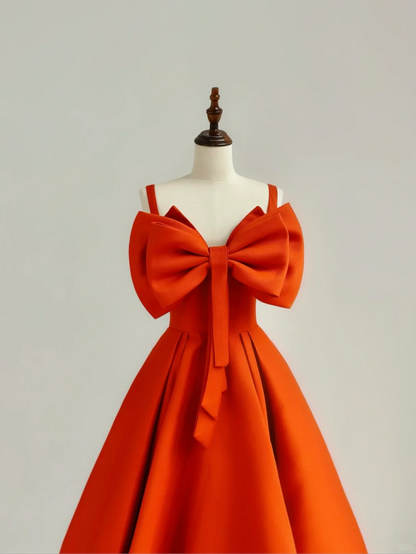 Elegantes Glamour-A-Linie Spaghettiträger Satin Orange 21. Geburtstagskleid Partykleid Geburtstags-Outfits Geburtstagskleid-Ideen für Frauen DP1510