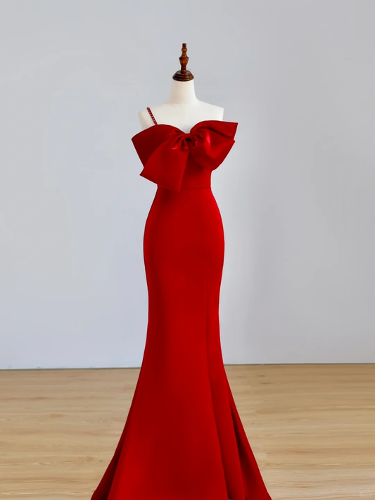 Elegant Glamour Mermaid Strapless Red Satin Long Prom Dress Party Dress Evening Dresses DP1519