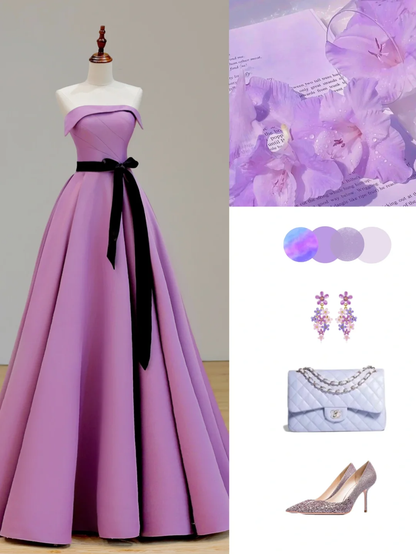 Elegantes, glamouröses A-Linien-Kleid aus trägerlosem Satin in Lila zum 21. Geburtstag, Partykleid, Geburtstags-Outfits, Geburtstagskleid-Ideen für Frauen, DP1526