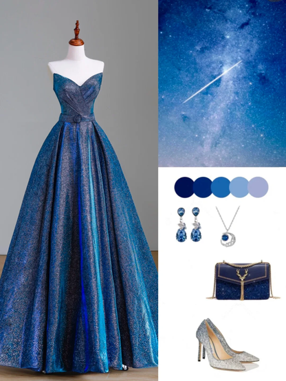 Elegant Glamour Ball Gown Sweetheart Blue Sequin 21st Birthday Dresses Evening Gown Birthday Outfits Evening Dress For Women DP1556