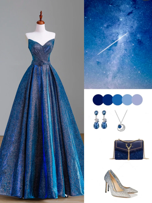 Elegant Glamour Ball Gown Strapless Blue Sequin 21st Birthday Dresses Evening Gown Birthday Outfits Evening Dress For Women DP1530