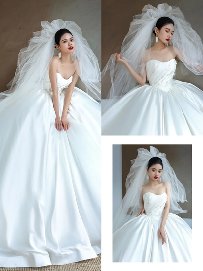 Hübsches Brautkleid Ballkleid Sweetheart White Satin Brautkleider Brautkleider DP1561