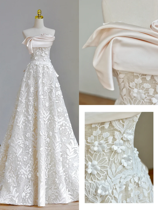 Hübsches Brautkleid Ballkleid Trägerlos Elfenbein Spitze Brautkleider Brautkleider DP1565