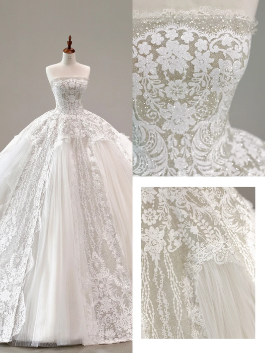 Hübsches Brautkleid Ballkleid Trägerlos Elfenbein Spitze Brautkleider Brautkleider DP1571