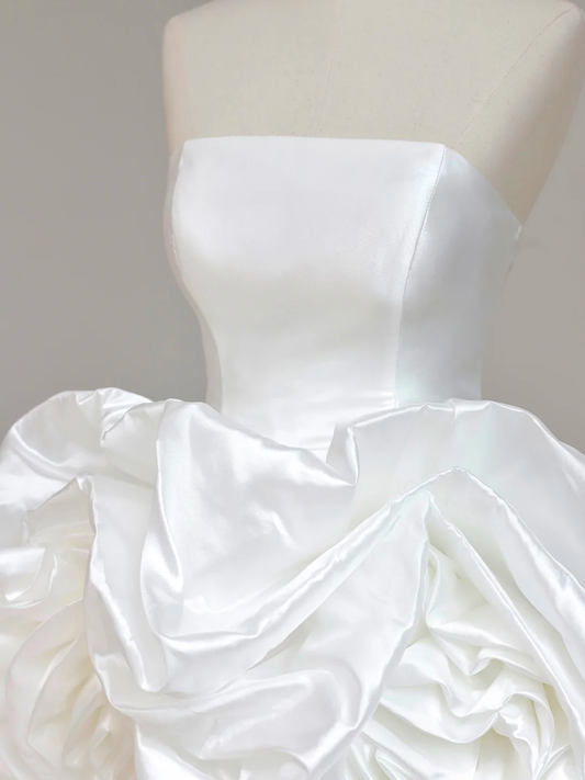 Pretty Wedding Dress High Low Strapless White Satin Wedding Dresses Bridal Gowns DP1579