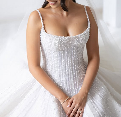 Hübsches Brautkleid Ballkleid Spaghettiträger Pailletten Weiß Brautkleider Brautkleider DP1597