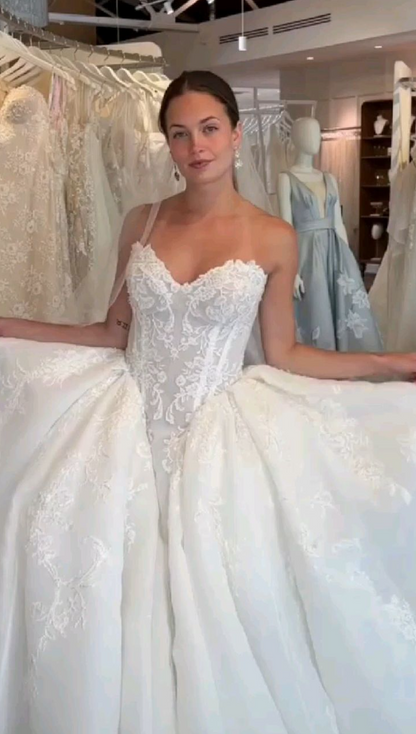 Classic Brides Dress Ball Gown Sweetheart Lace White Wedding Dresses Minimalist Bridal Gowns DP1605