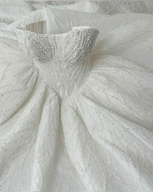 Elegant Bridal Dress Ball Gown Sweetheart White Sequin Wedding Dresses Minimalist Bridal Gowns With Pearls DP1607