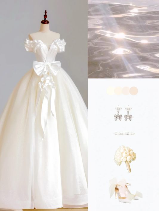 Ethereal Wedding Dress Ball Gown Off The Shoulder Tulle White Wedding Dresses Bridal Gowns DP1637