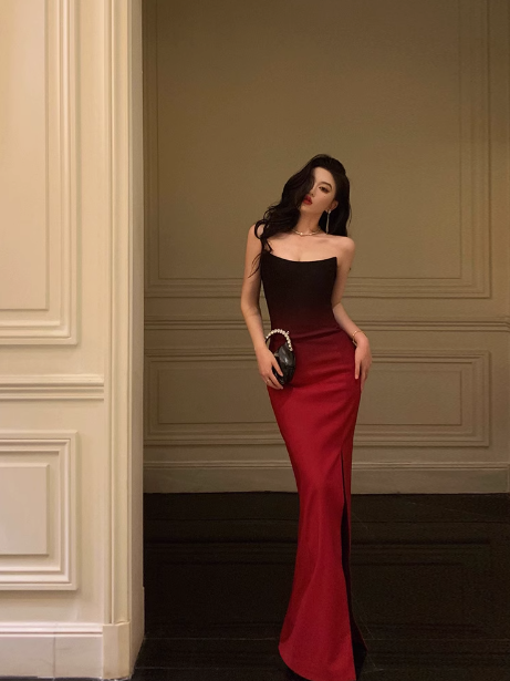 Sexy Mermaid Strapless Burgundy Satin 21st Birthday Dress Party Gown Birthday Outfits Birthday Dress Ideas For Women DP1639