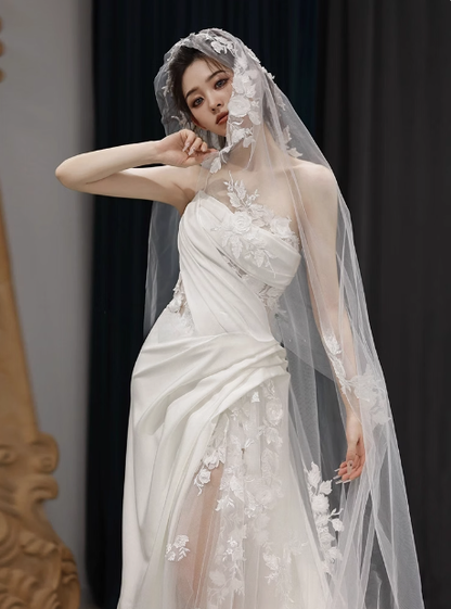 Classic Bridal Gown Sheath One Shoulder Lace White Wedding Dresses Minimalist Bridal Gowns DP1652