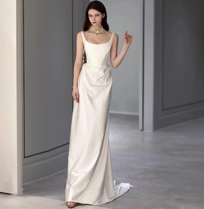 Romantisches Brautkleid Meerjungfrau Quadrat Satin Brautkleider Minimalist Brautkleider DP1664