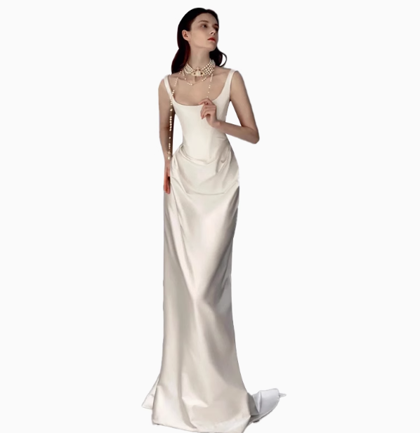 Romantisches Brautkleid Meerjungfrau Quadrat Satin Brautkleider Minimalist Brautkleider DP1664
