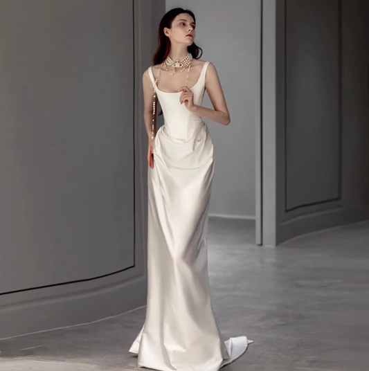 Romantisches Brautkleid Meerjungfrau Quadrat Satin Brautkleider Minimalist Brautkleider DP1664