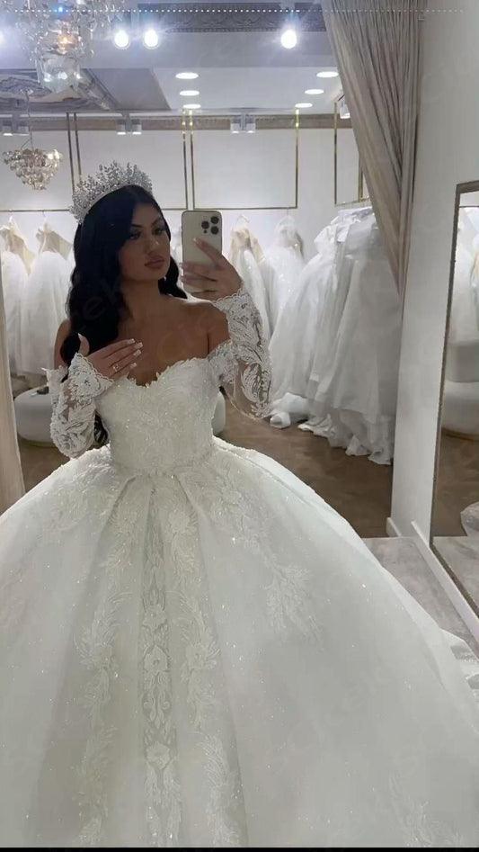 Ethereal Wedding Dress Ball Gown Off The Shoulder Lace White Wedding Dresses Bridal Gowns DP1673