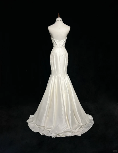 Classic Bridal Gown Mermaid Sweetheart Satin White Wedding Dresses Minimalist Bridal Gowns DP1691