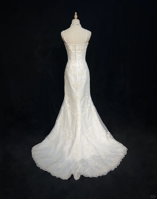 Classic Bridal Gown Mermaid Spaghetti Straps Satin White Wedding Dresses Minimalist Bridal Gowns DP1694