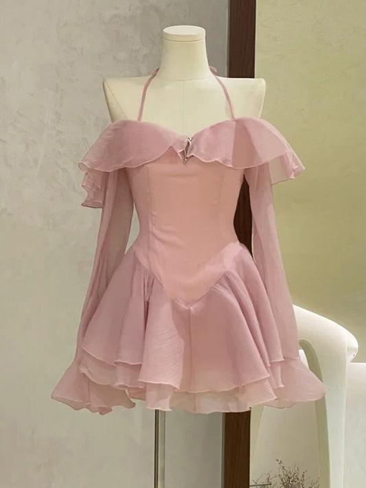 Cute A line Short Pink Chiffon Summer Birthday Dress Hoco Dress Mini Birthday Outfit 23rd Birthday Party Dresses DP1740