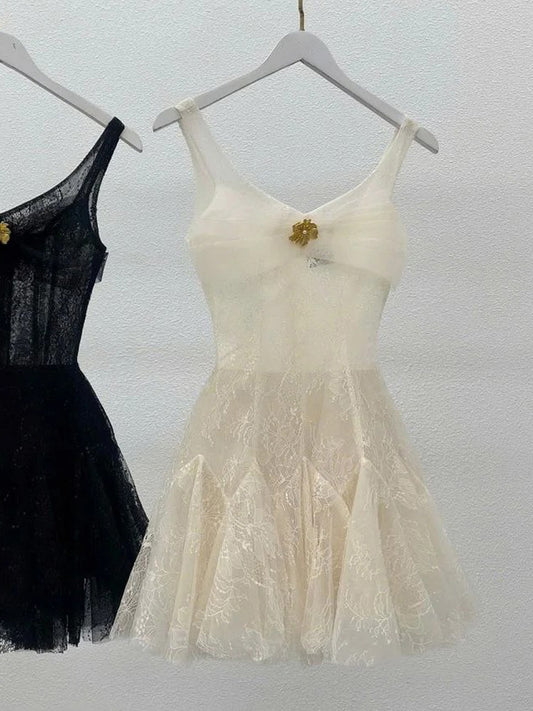 Simple A line Straps Ruffles Black Lace Short Homecoming Dress Summer Hoco Dresses Cocktail Dress DP1773