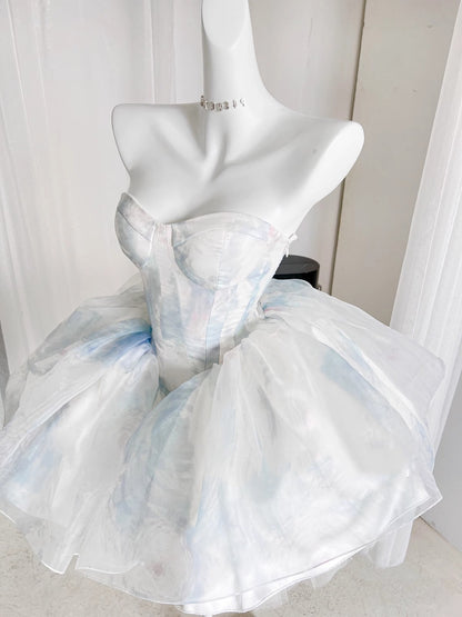 Cute Ball Gown Short Light Sky Blue Homecoming Dress Summer Hoco Dresses Cocktail Dress For Senior Teens DP1783