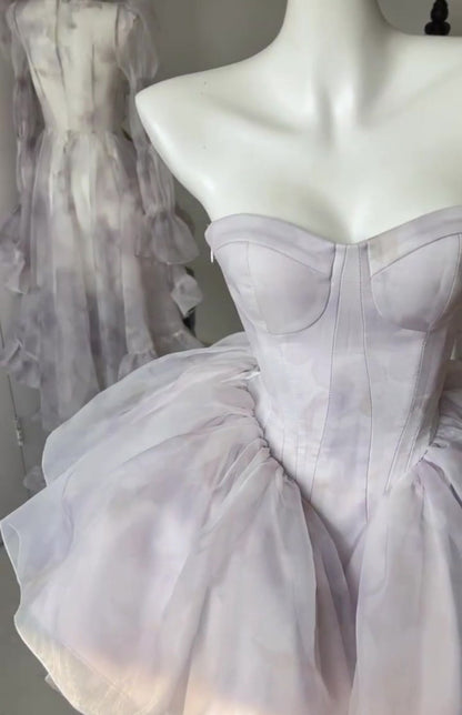 Pretty Ball Gown Short Lilac Tulle Homecoming Dress Summer Hoco Dresses Cocktail Dress For Senior Teens DP1791