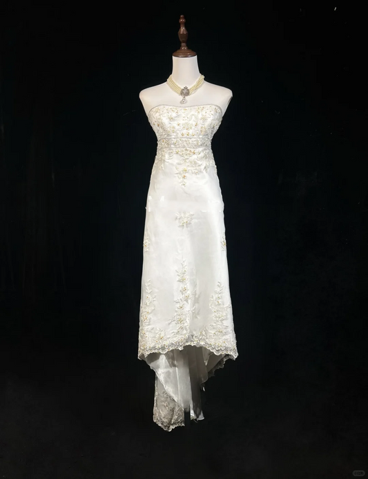Pretty Wedding Dress High Low Strapless Ivory Long Wedding Dresses Bridal Gowns DP1836