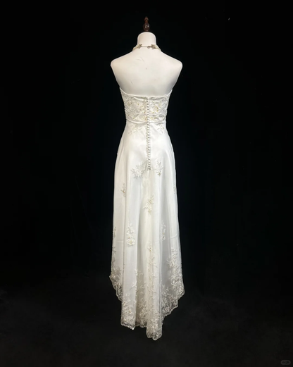 Hübsches Hochzeitskleid High Low Trägerlos Elfenbein Lange Brautkleider Brautkleider DP1836
