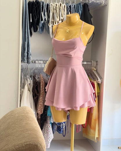 Süßes A-Linie Spaghettiträger Kurzes Sommer Satin Geburtstagskleid Hoco Kleid Geburtstagsoutfit 18. Geburtstag Mini Cocktailkleider DP1842