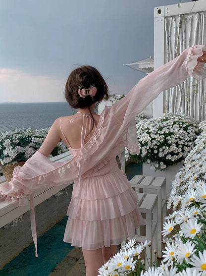 Cute A line Pink Chiffon Summer Short Homecoming Dress Hoco Dress Mini 18th Birthday Outfit Cocktail Dresses DP1862