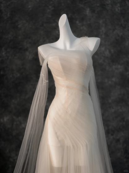 Simple Wedding Dress Mermaid Strapless Light Pink Tulle Long Wedding Dresses Bridal Gowns WD016