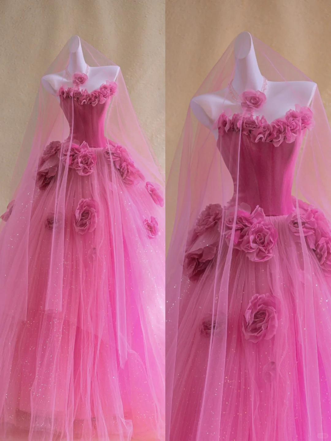 Wunderschönes Ballkleid Sweetheart Hot Pink Floral Tüll Langes Ballkleid Partykleid Abschlusskleider DP1973