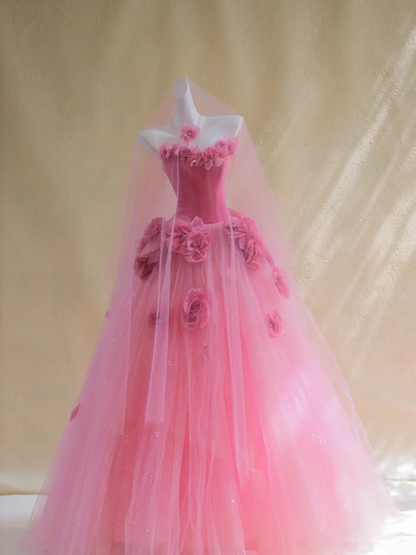 Wunderschönes Ballkleid Sweetheart Hot Pink Floral Tüll Langes Ballkleid Partykleid Abschlusskleider DP1973
